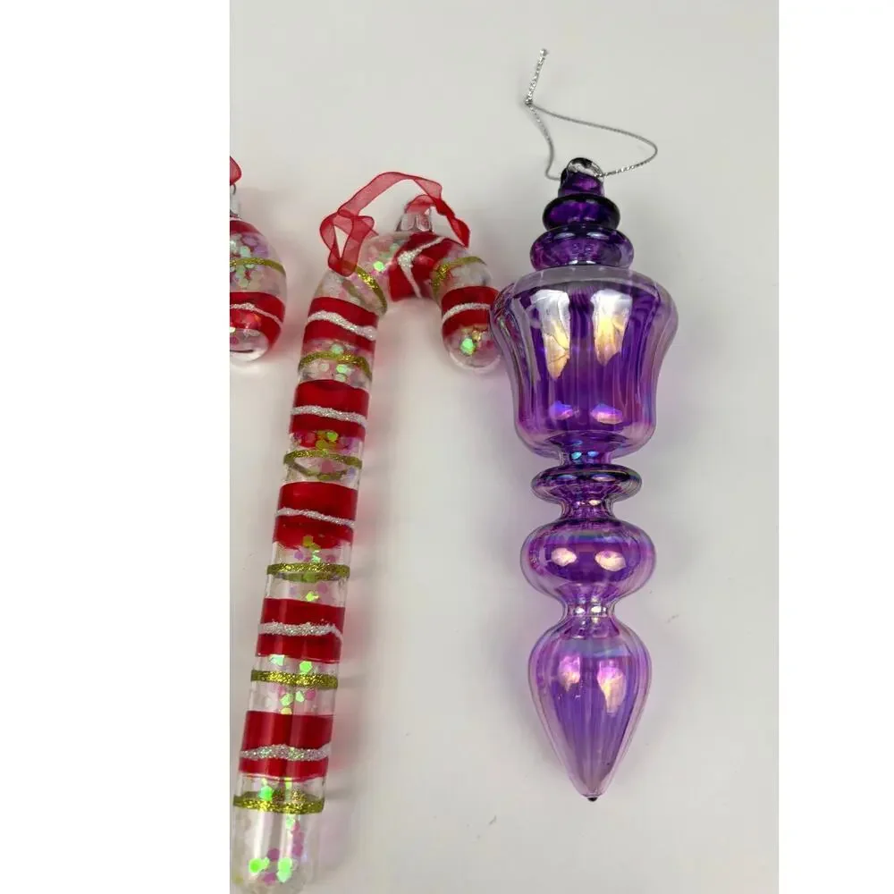 Lot‎ of 5 Holiday Ornaments Christmas Candy Cane Glass Bundle Speckled